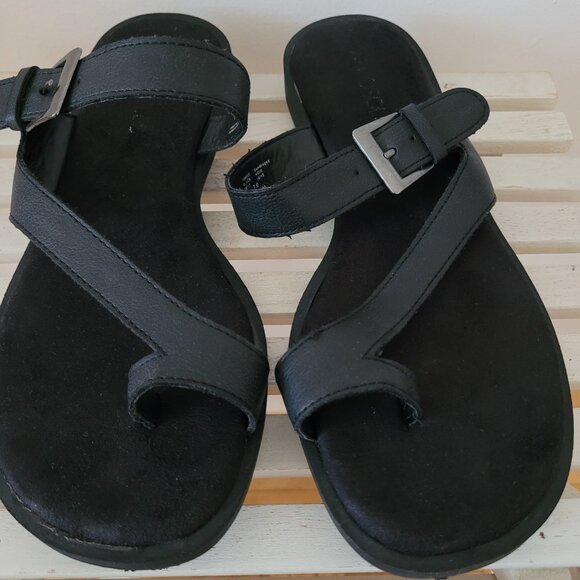 Black Leather Aerosoles Sandals-Size 7 - Picture 3 of 9